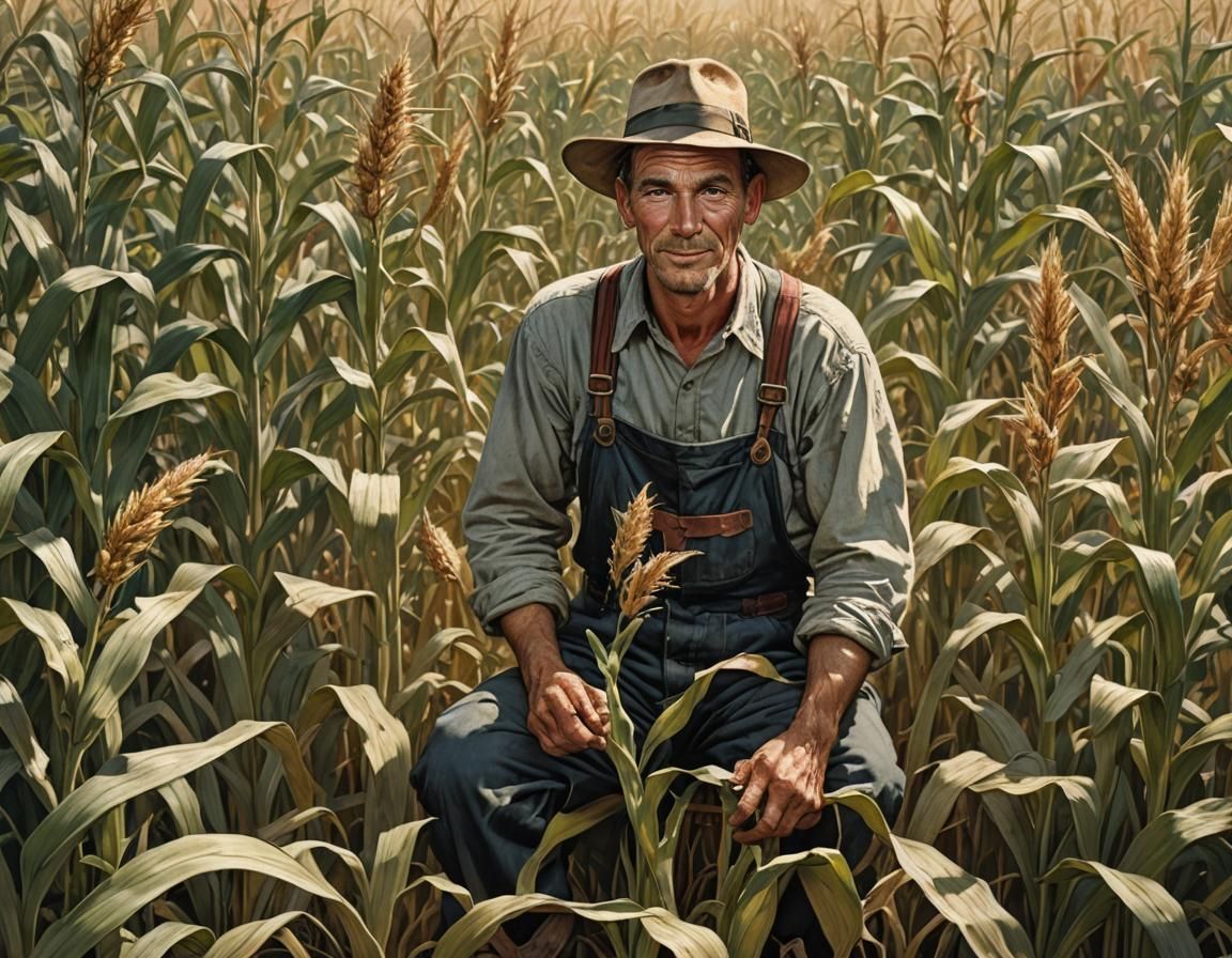 Vintage Farmer in Cornfield Illustration