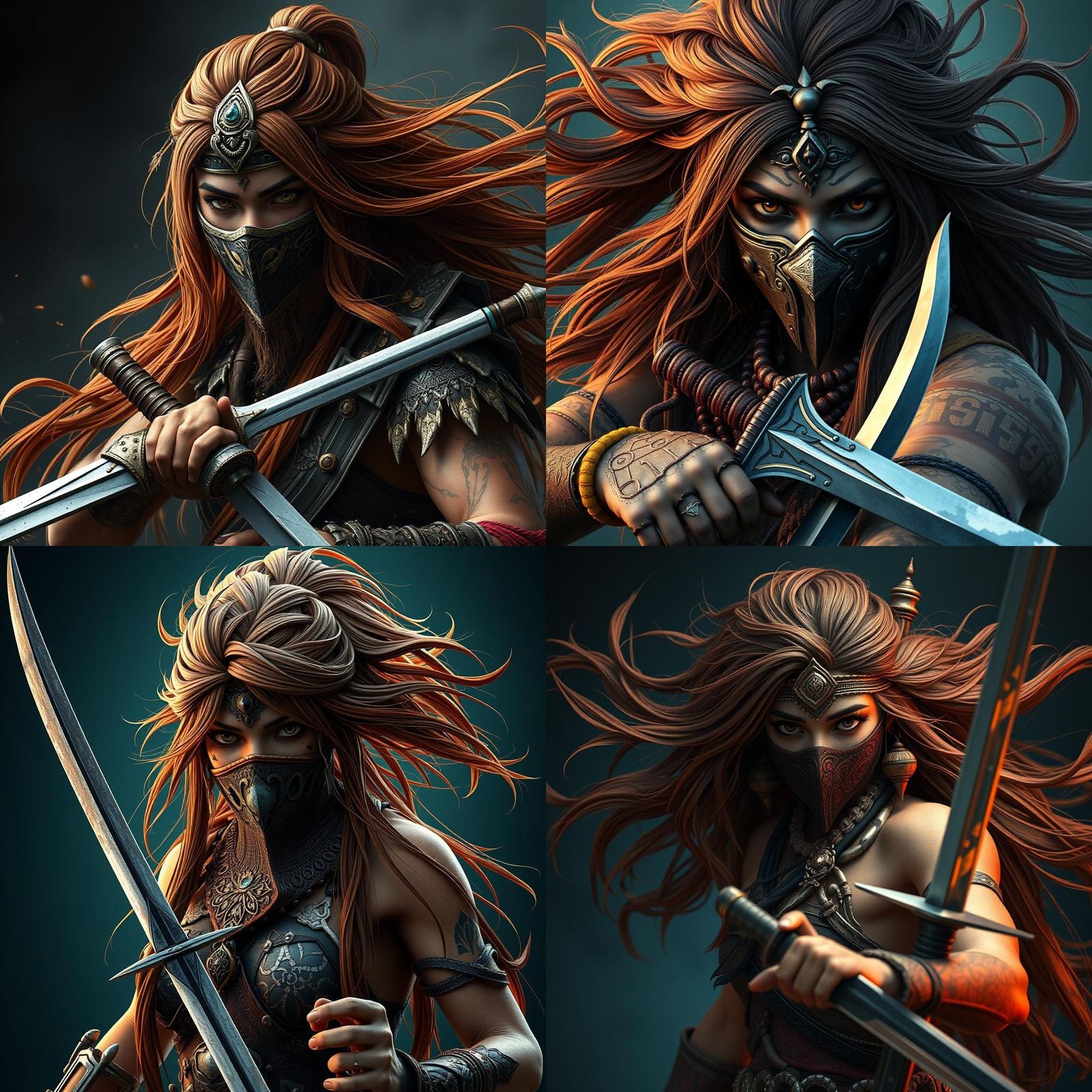 Pacific Islander Warrior with Swords: Detailed Matte Paintin...