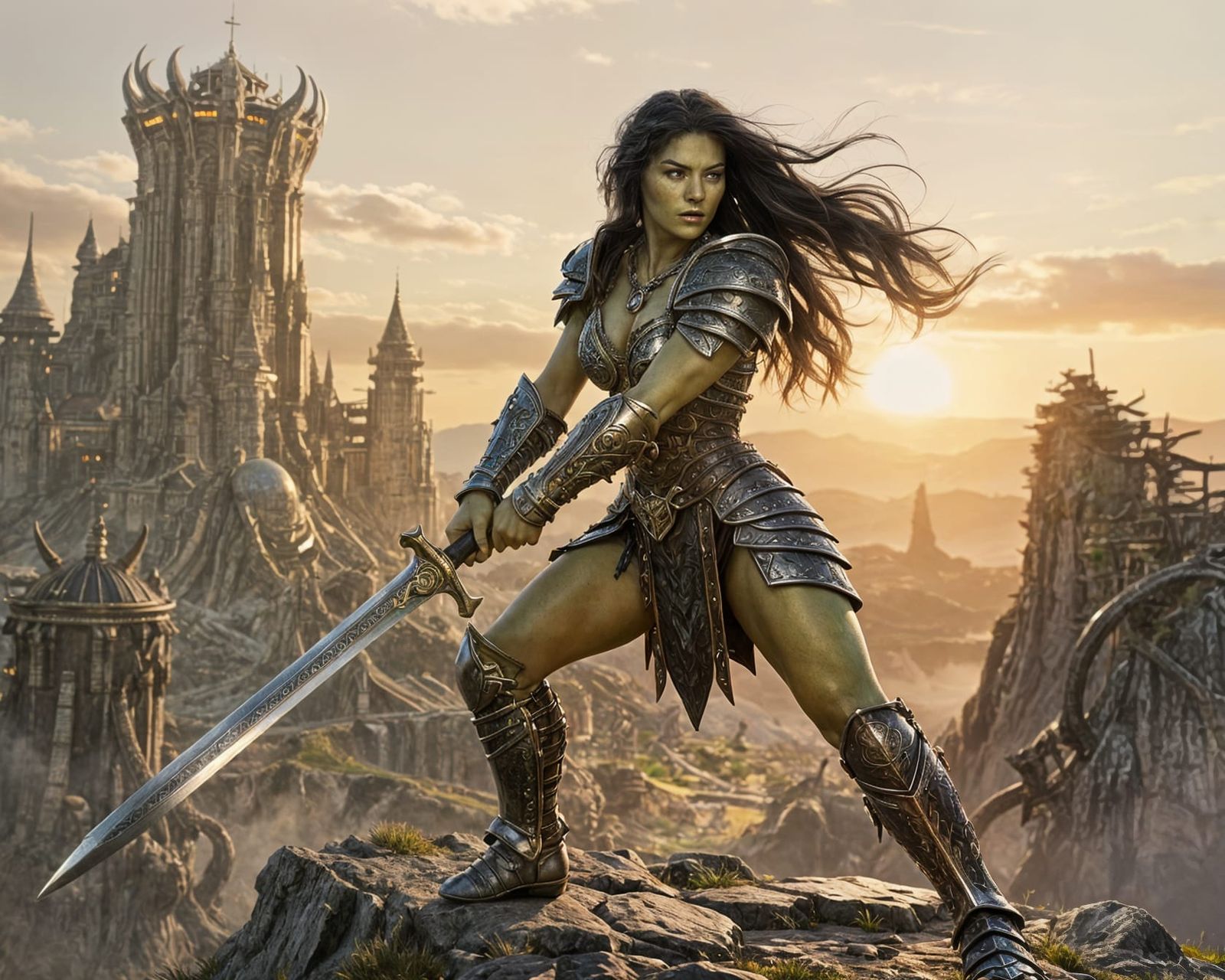 Orc Warrior Maiden Overlooking Desolate Kingdom