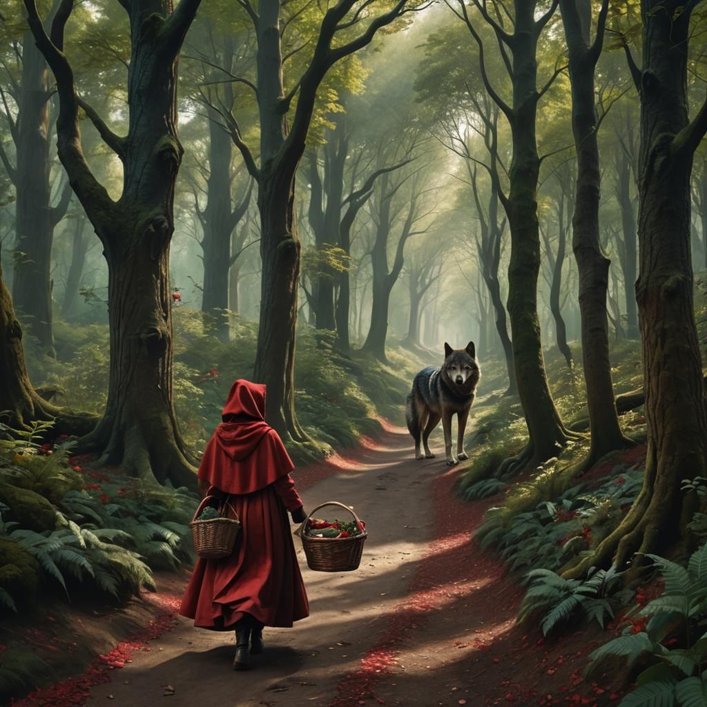 Little Red Riding Hood in a Matte Painting Forest
