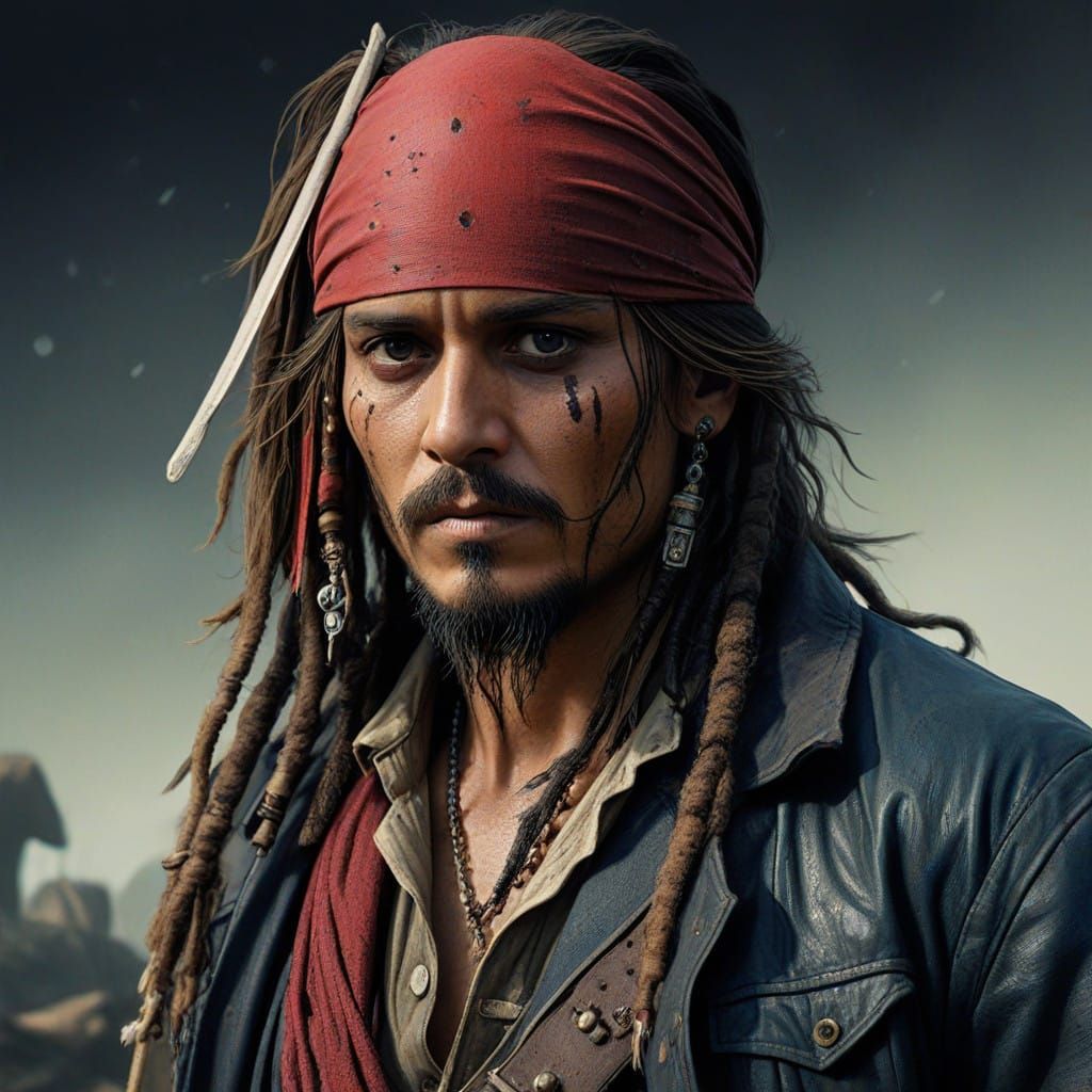 Surreal Pirate Portrait in Ink Illustration Style