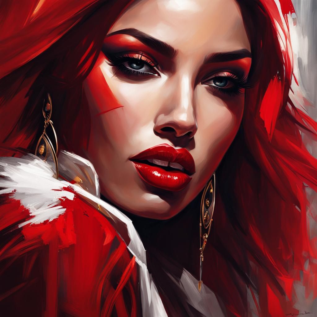 Academic Art Portrait in Blood Red