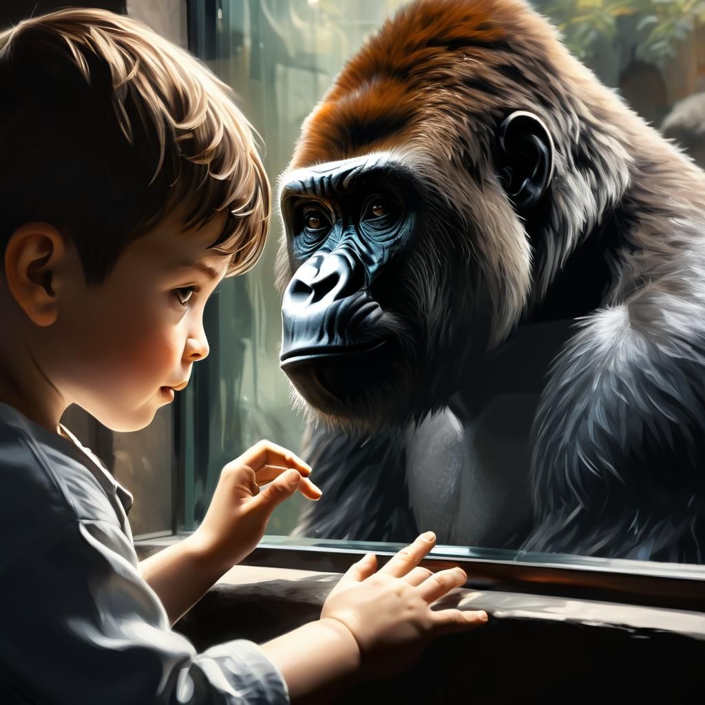 Boy and Gorilla at the Zoo: Digital Painting