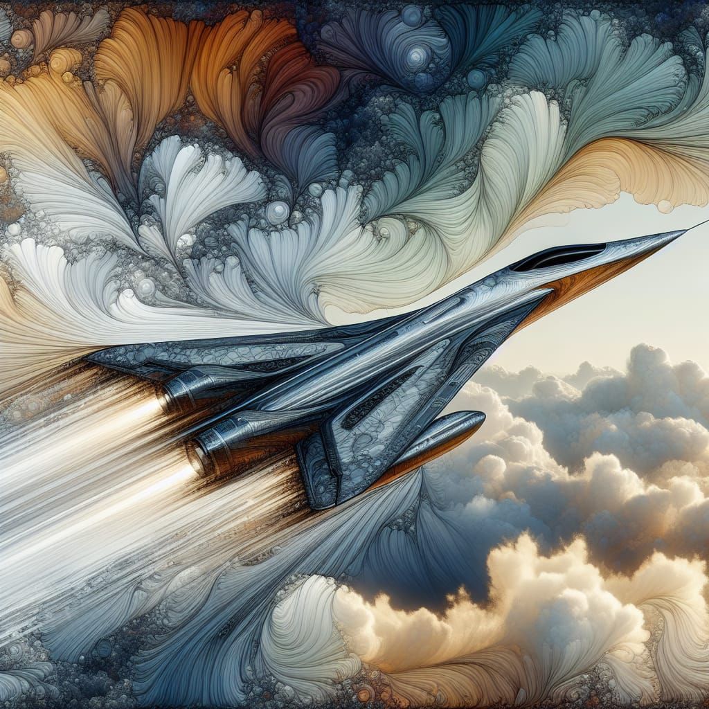 Transparent Supersonic Jet in Watercolor and Ink Style