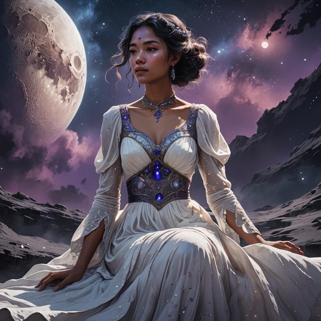 Girl on Moon in Fantasy Concept Art Style