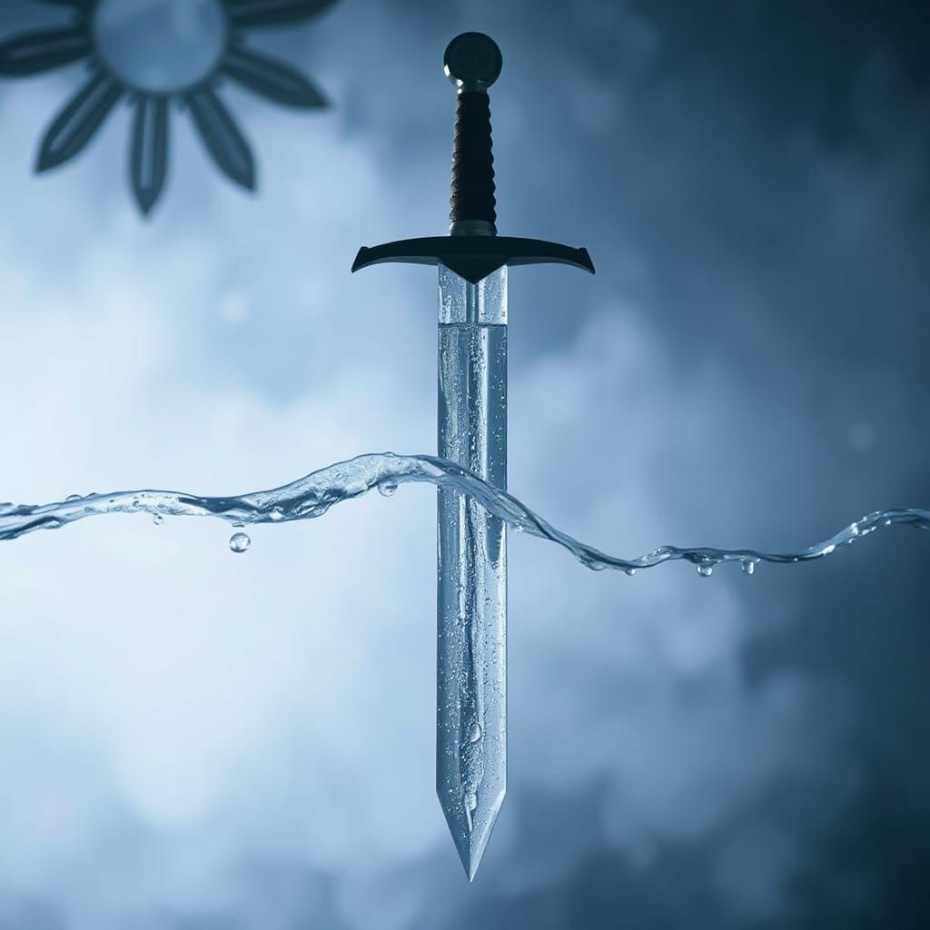 Ethereal Water Sword in Misty Atmosphere