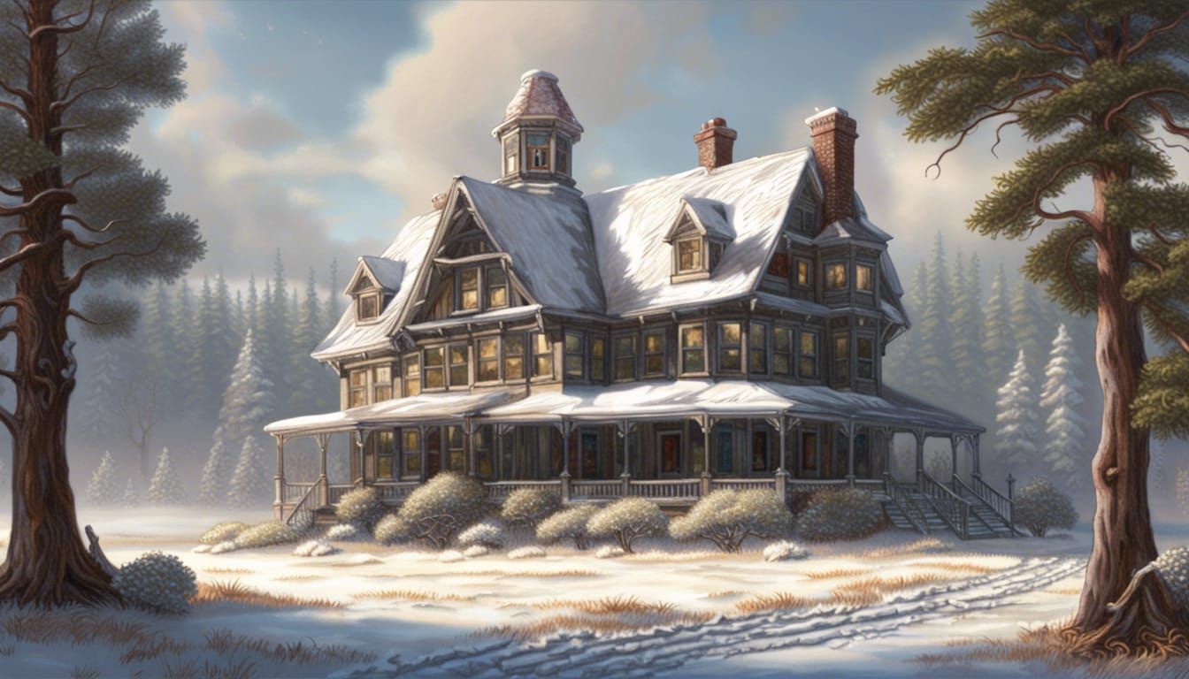 Winter Wonderland Victorian Farmhouse in Forest Meadow