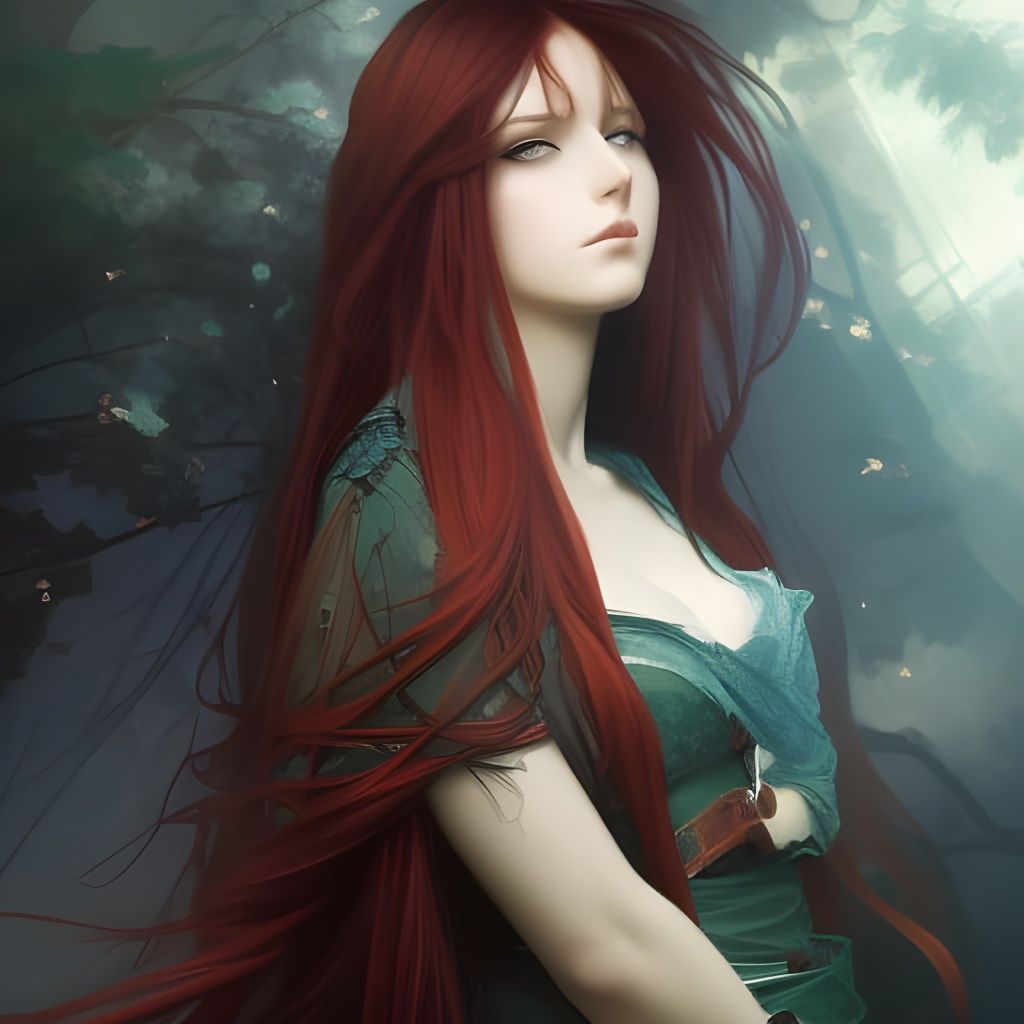 Anime Redhead Portrait in Gothic Style