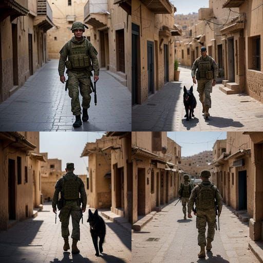 Combat Soldier and Belgian Shepherd in Kasbah Nablus