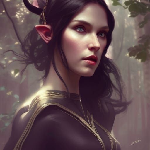 Elven Archer in Forest, Digital Art Portrait