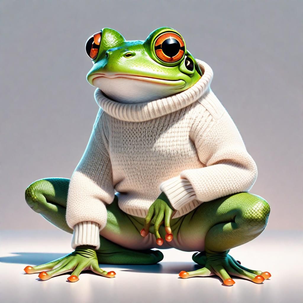Cartoon Frog in White Sweater Vector Art