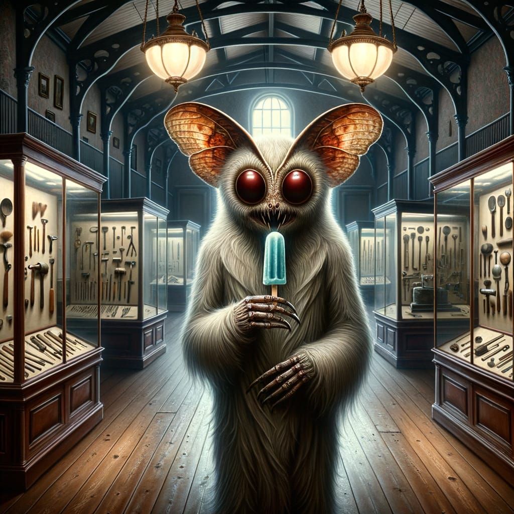 Mothman Enjoys Popsicle in Historic Tool Museum
