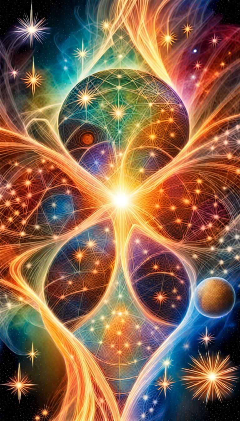 Radiant Abstract Art: Cosmic Family in 3D