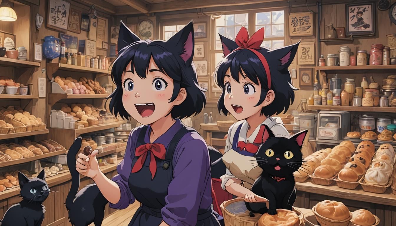 Jiji from Kiki's Delivery Service in Manga Style