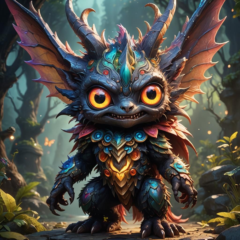Cute Fantasy Creature Portrait with Glowing Eyes
