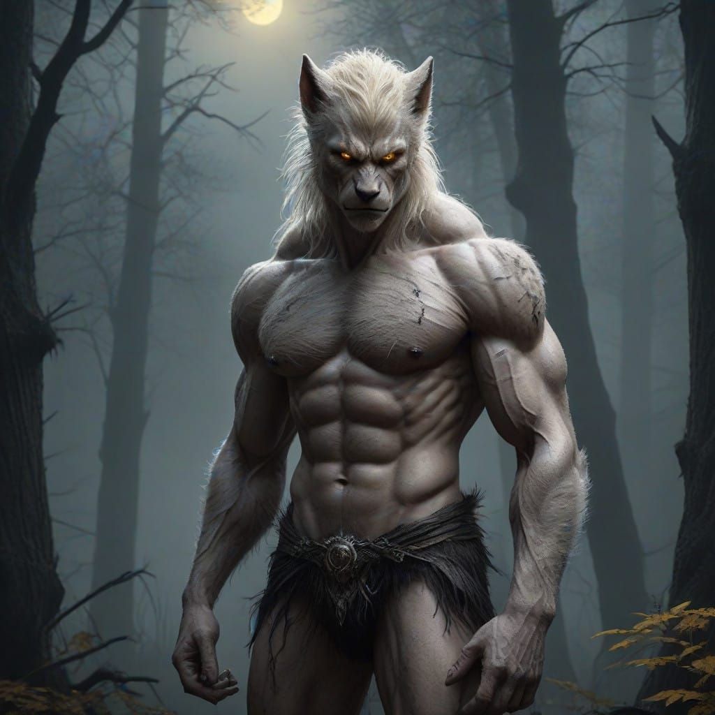 Heroic Blond Werewolf in a Moonlit Forest