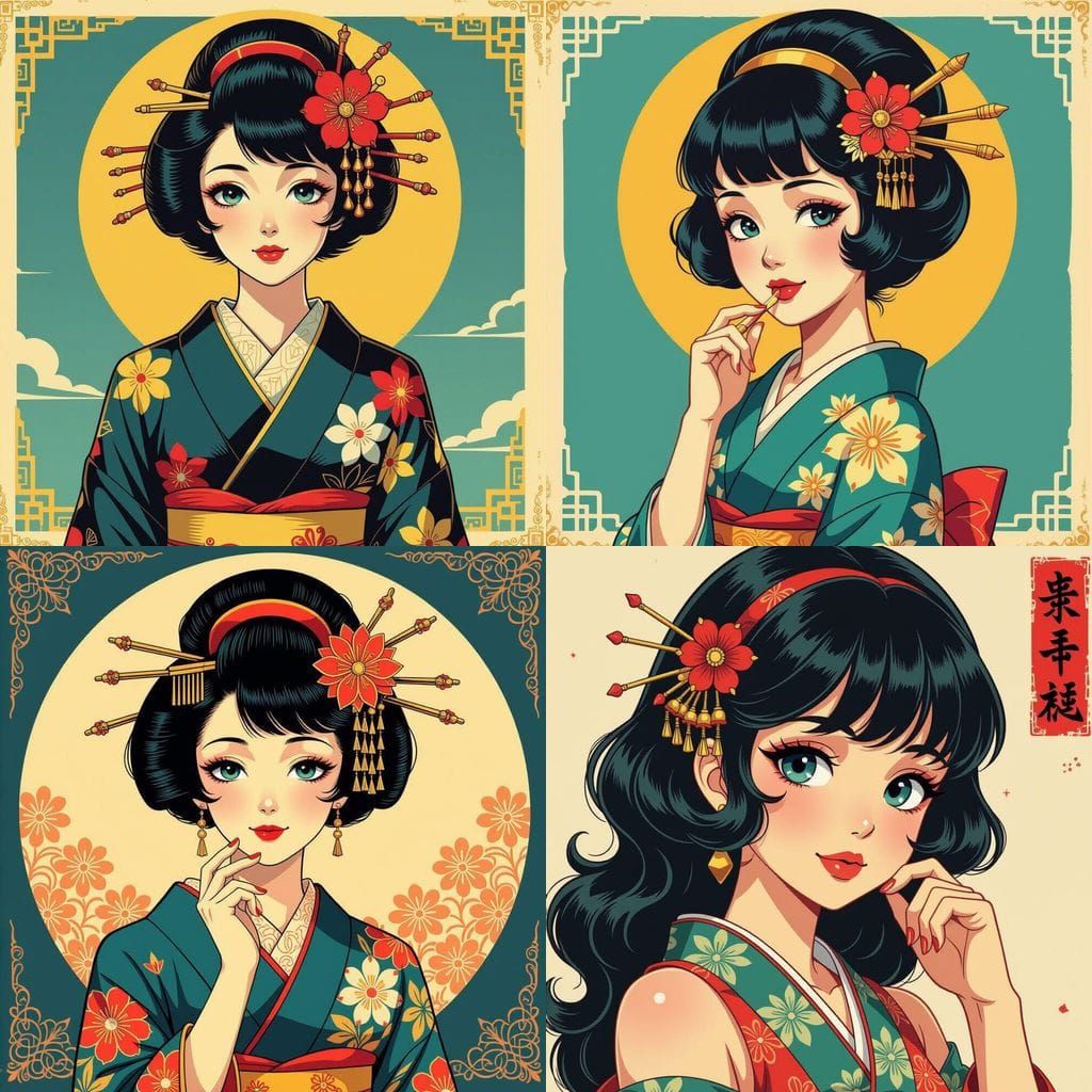 Cyberpunk Goddess in Art Deco Japanese Style