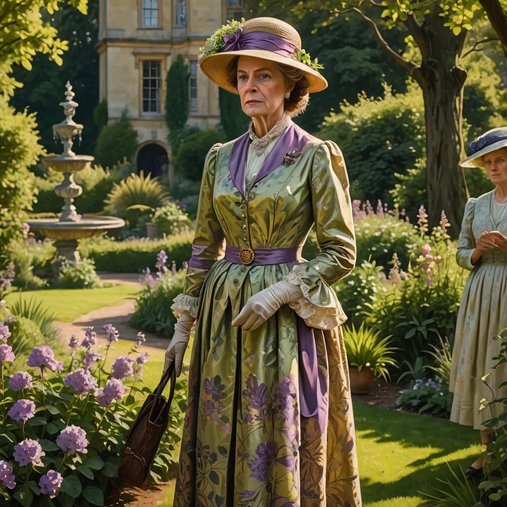 Lady Violet in Estate Gardens Oil Painting