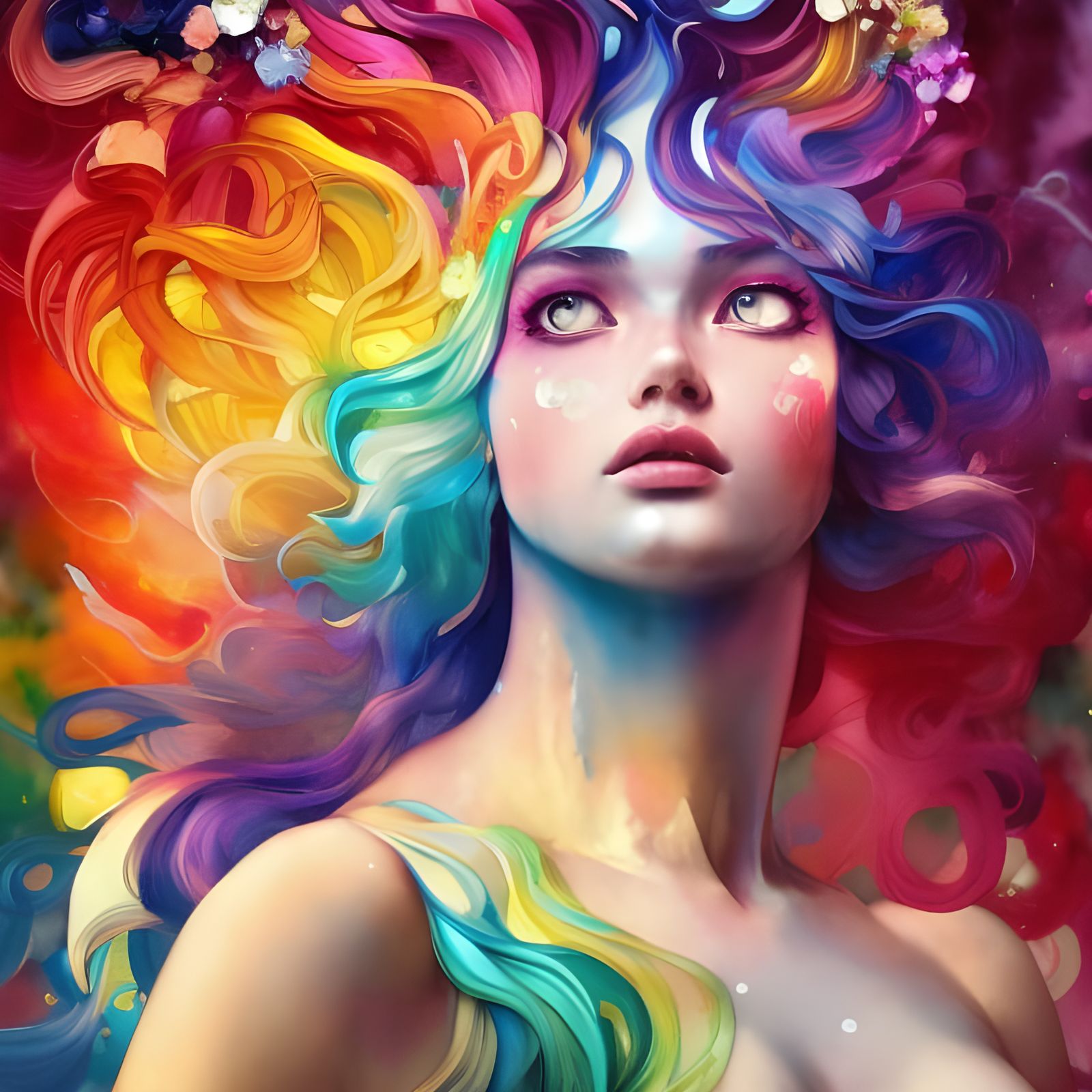 Rainbow Goddess Portrait in Art Nouveau Style