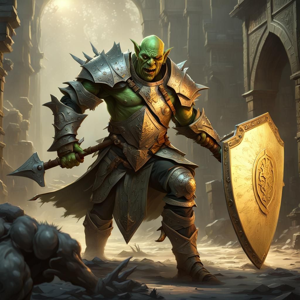 Half-Orc Warrior in Dark Fantasy Battle, 8k