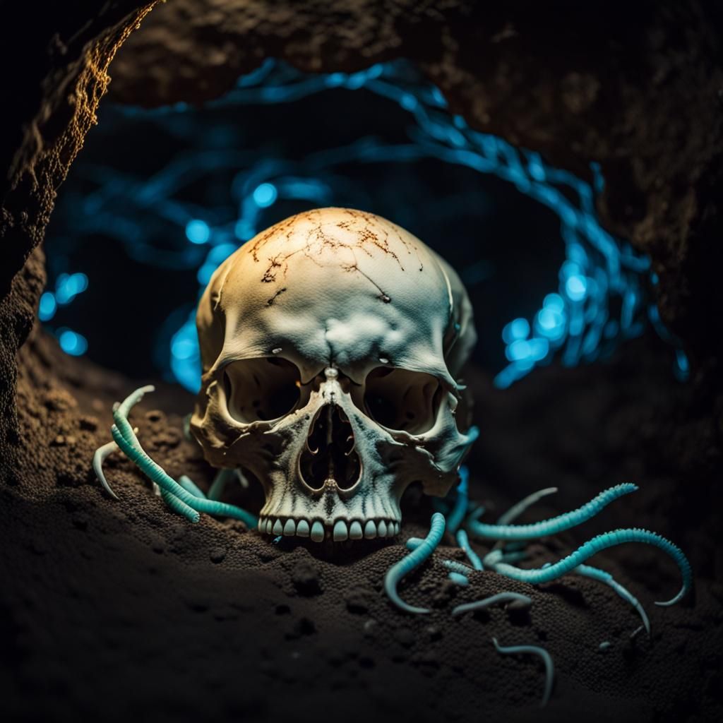 Bioluminescent Worms Cover Monster Skull