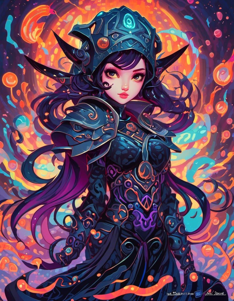 Slime Girl Death Knight in Surreal Ink Drawing