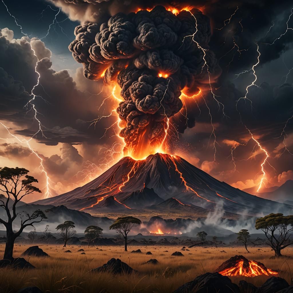 Volcanic Eruption Under Moonlight: A Matte Painting