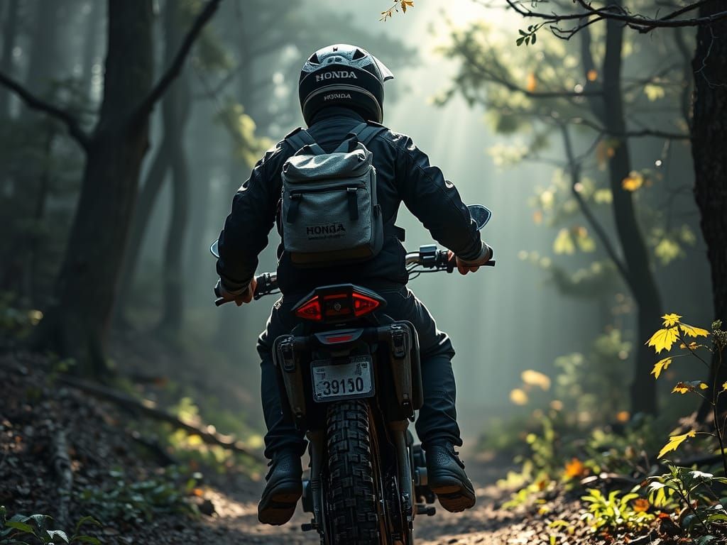 Motorcyclist Disappears into Misty Forest