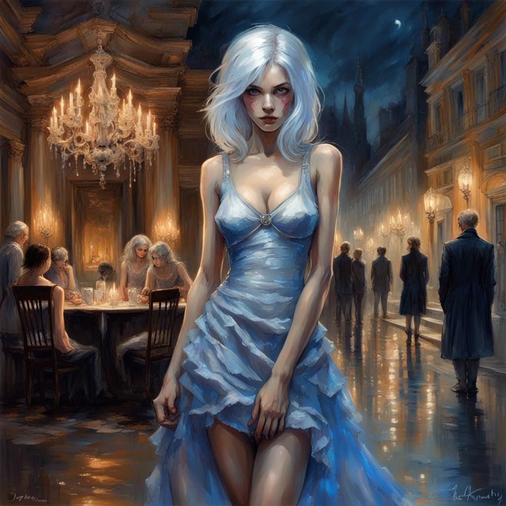 Ghostly Silver-Haired Girl Portrait in Splash Art Style