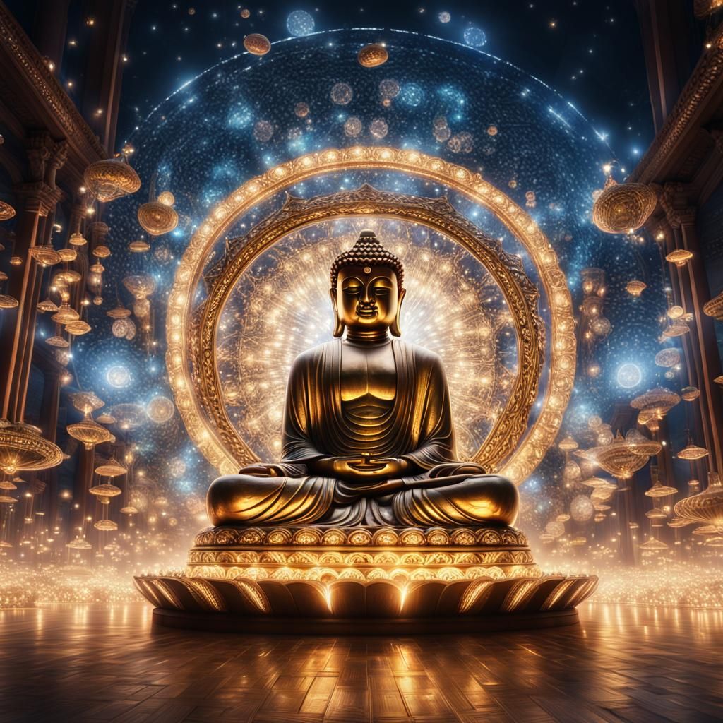 Buddha Statue with Graffiti Art, Hyperrealistic Style