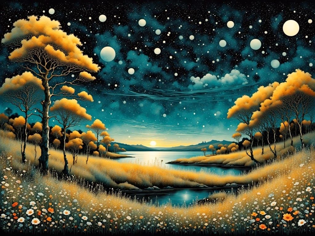 Surreal Midsummer Night on a Swedish Lake in Impressionist S...