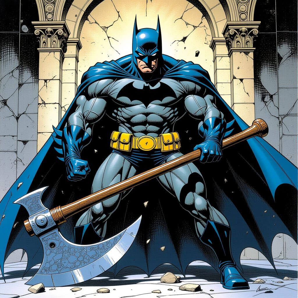 Muscular Batman with Axe, in Comic Book Style