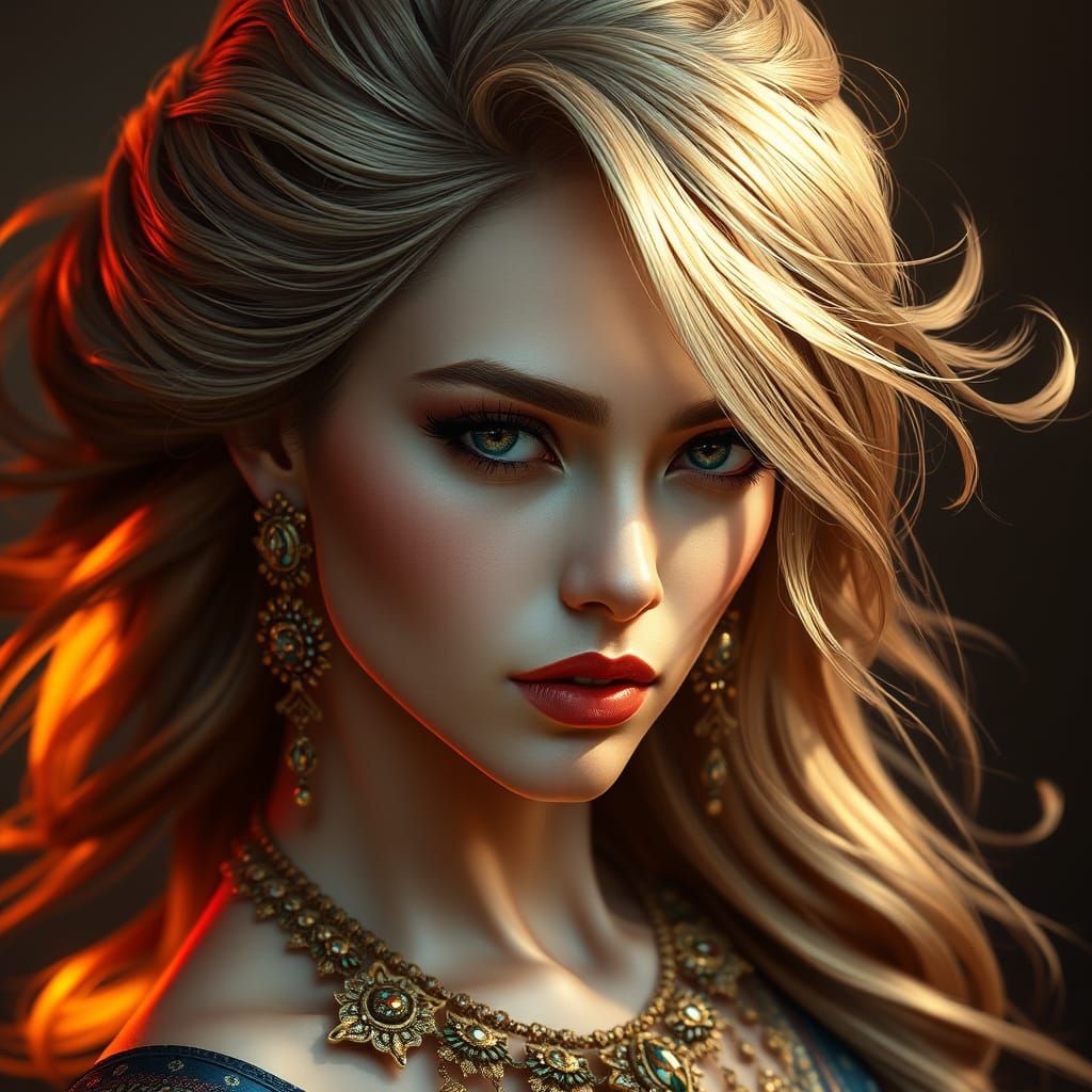 Elegant Woman Portrait in Art Nouveau Style