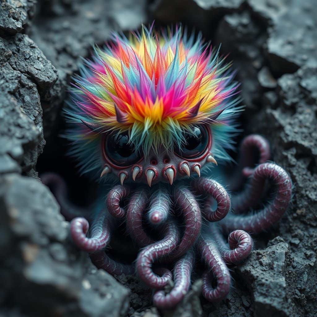 Creepy Cute Rainbow Creature with Tentacles