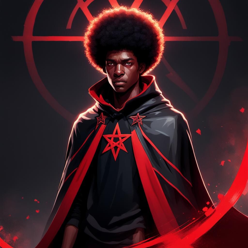 Teenage Boy in Pentagram Cloak: Hyperdetailed Portrait