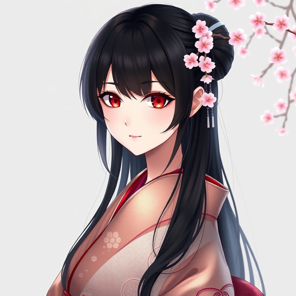 Traditional Japanese Anime Girl in Stunning Kimono