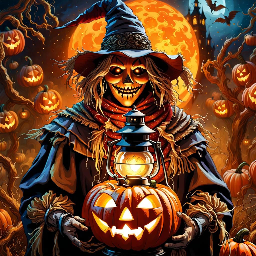 Scarecrow and Pumpkin in Halloween