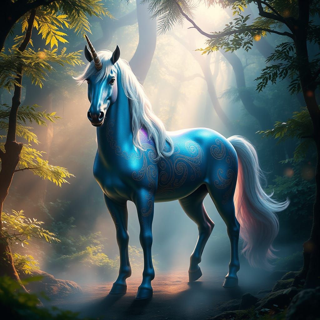 Majestic Unicorn in Vibrant, Enchanted Forest
