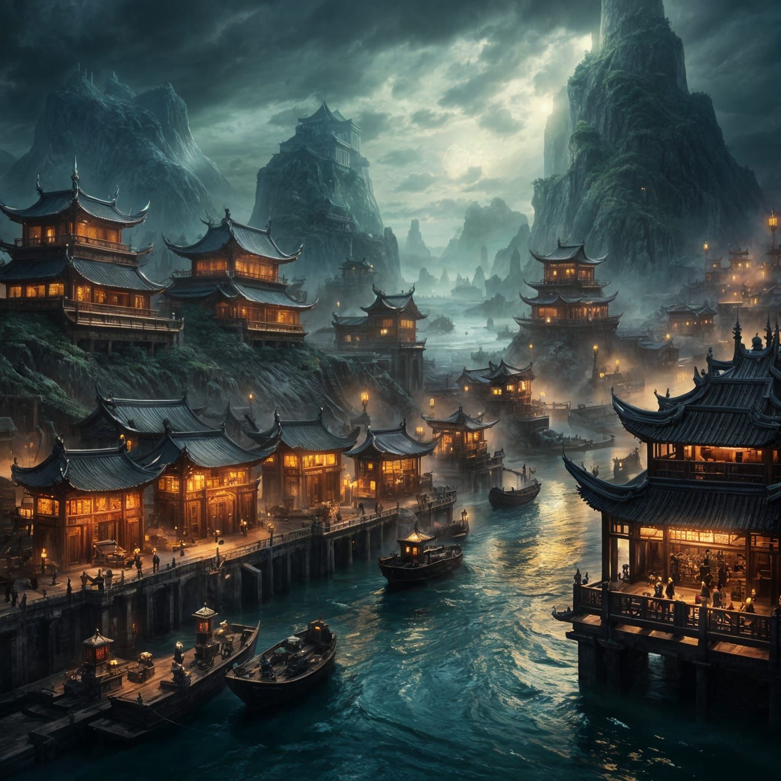 Dark Fantasy Ancient Chinese Port City