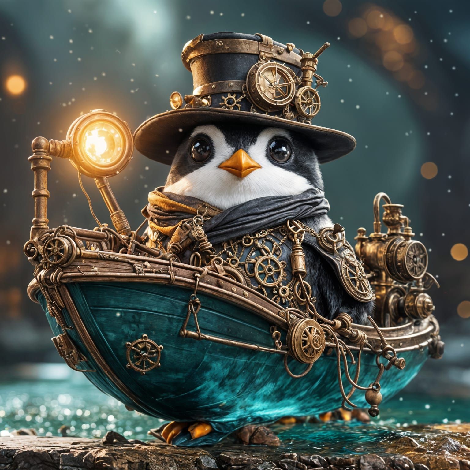 Steampunk Pirate Penguin on the High Seas