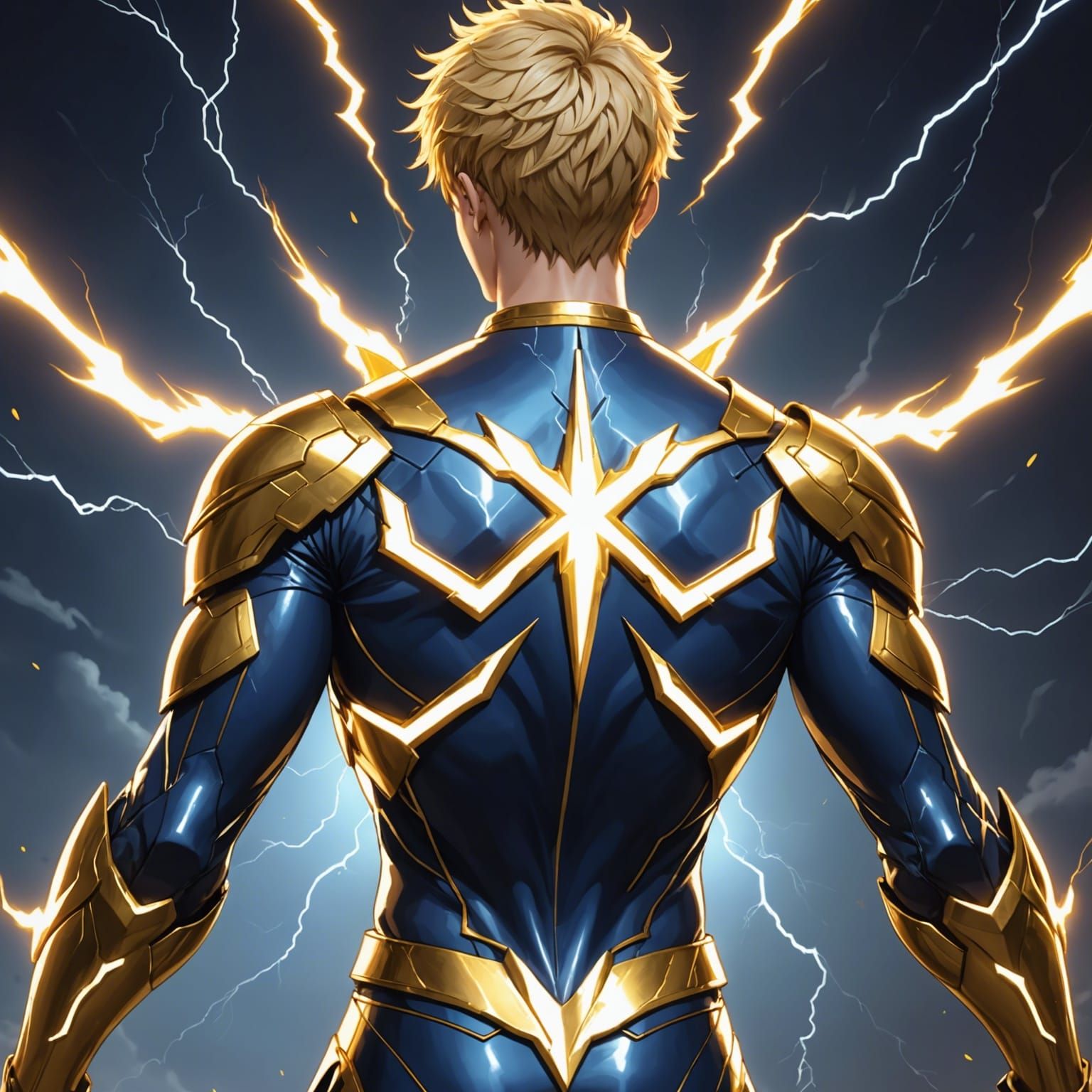 Anime Lightning Warrior in Golden Armor