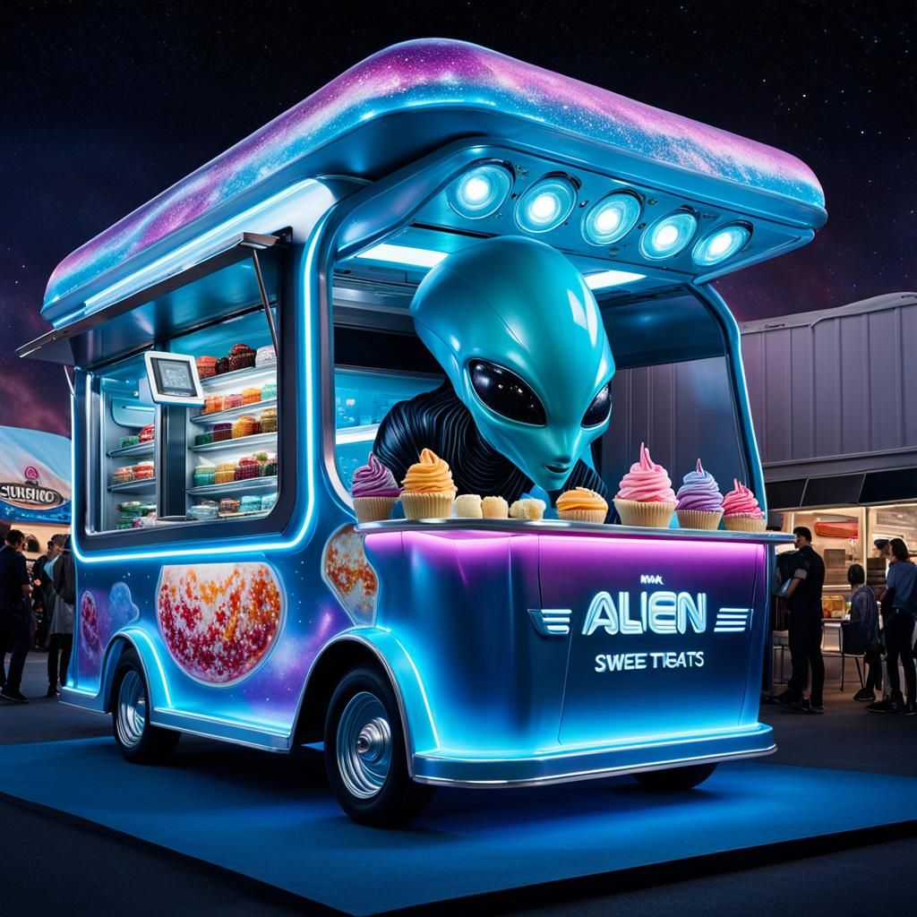 Futuristic Alien Food Truck Serving Galactic Treats