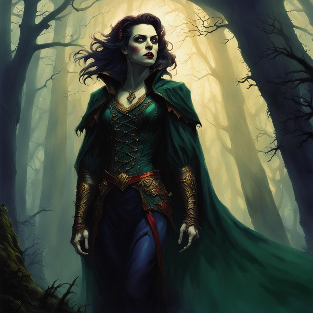 Female Vampire in Dark Forest Concept Art