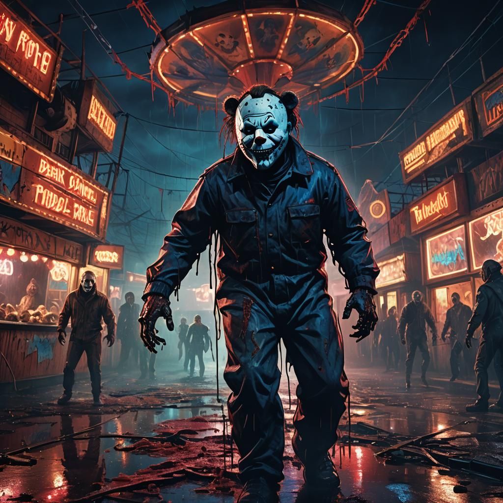 Monstrous Freddy Fazbear Attacks Carnival, Dark Fantasy Art