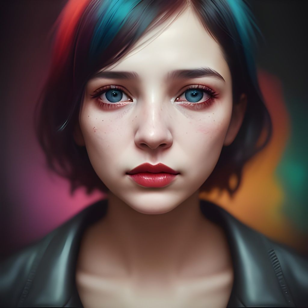 Colorful Surreal Woman Portrait in Abstract Expressionism St...