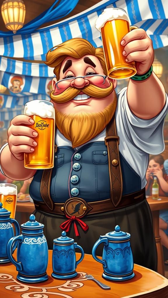 Oktoberfest Cartoon Character in Bavarian Attire