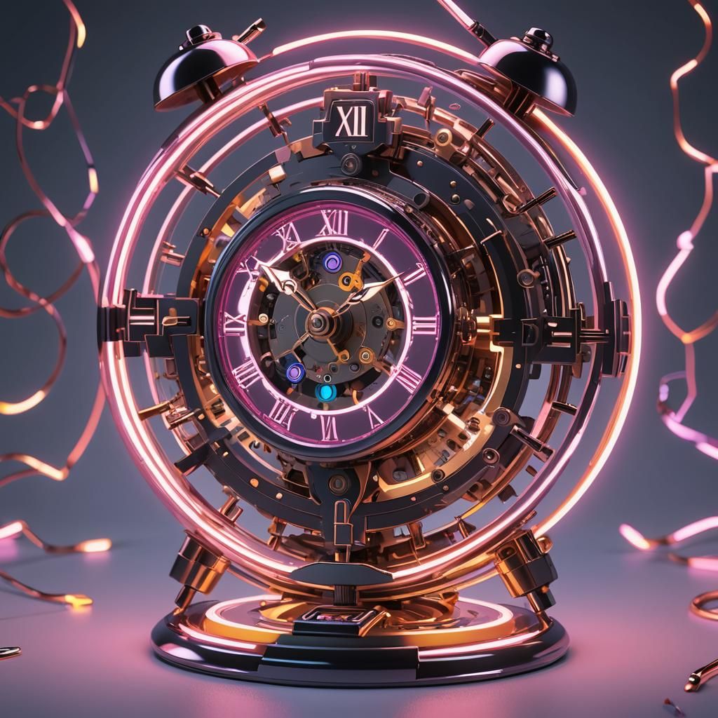 Neon Glowing Clock: 3D Anime Art