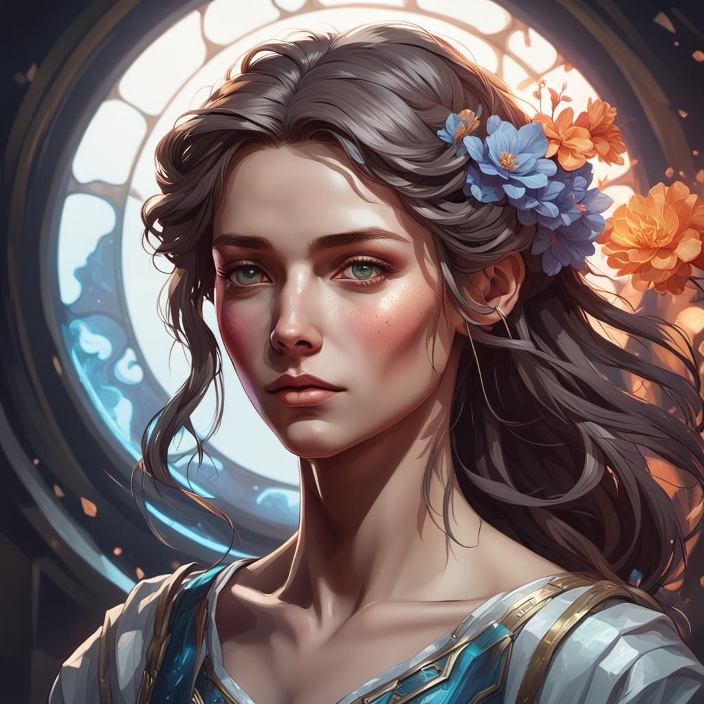 Detailed Portrait of Girl in Art Nouveau Style