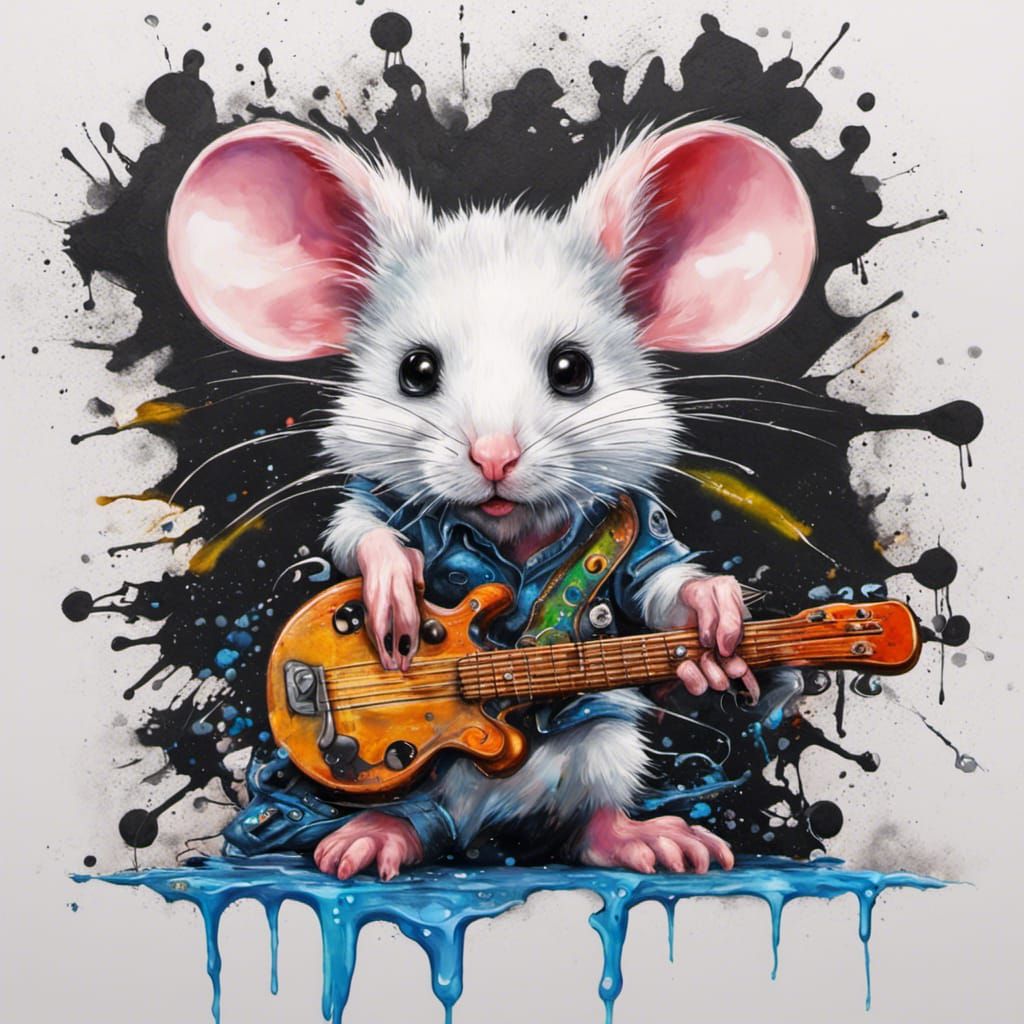 Cute little mouse playing a banjo.