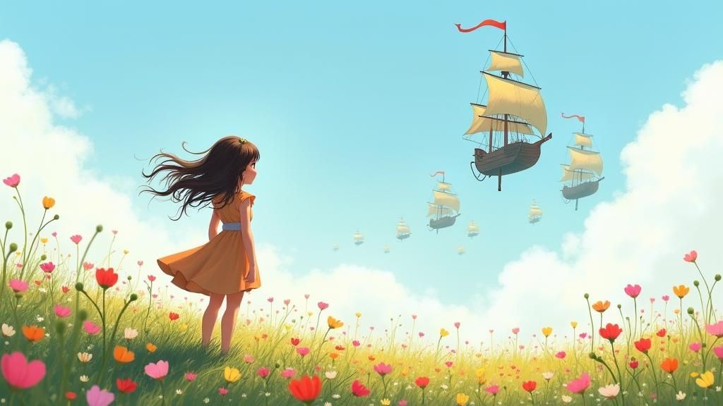 Girl Watches Imperial Ships Soaring in Sky